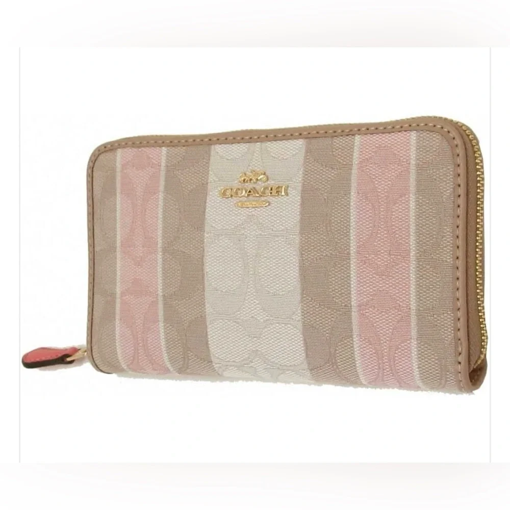 Coach‎ Medium Zip Around Wallet In Signature Canvas Jacquard With Stripes